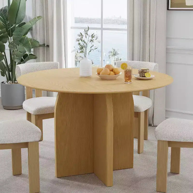 PexFix 45 x45 Solid Wood Round Dining Table with Natural Finish and Elegant Arched Legs for Modern Dining Rooms & Kitchens