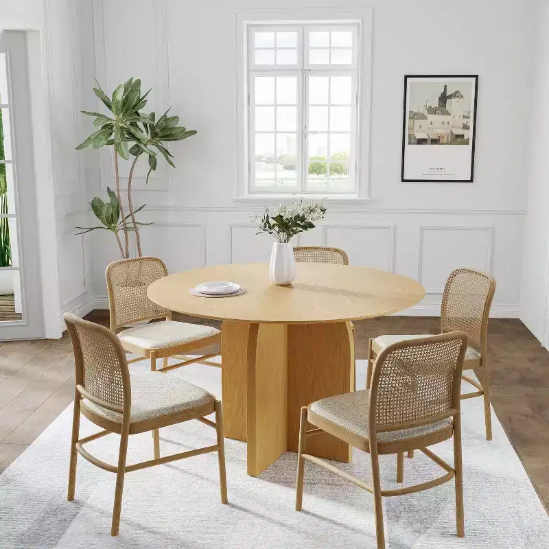 PexFix 45 x45 Solid Wood Round Dining Table with Natural Finish and Elegant Arched Legs for Modern Dining Rooms & Kitchens