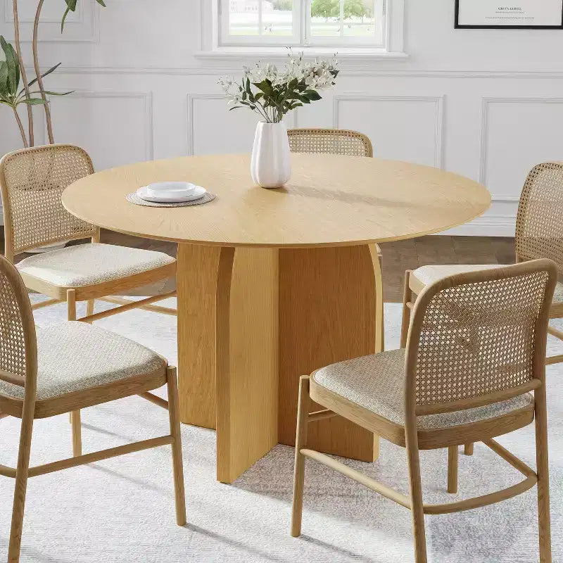 PexFix 45 x45 Solid Wood Round Dining Table with Natural Finish and Elegant Arched Legs for Modern Dining Rooms & Kitchens