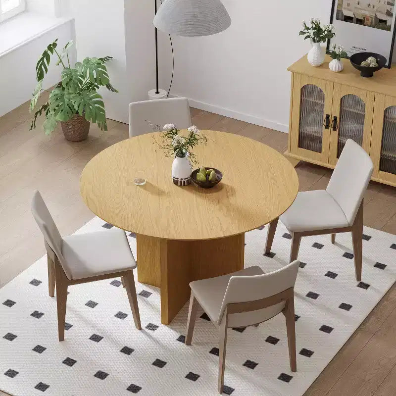 PexFix 45 x45 Solid Wood Round Dining Table with Natural Finish and Elegant Arched Legs for Modern Dining Rooms & Kitchens