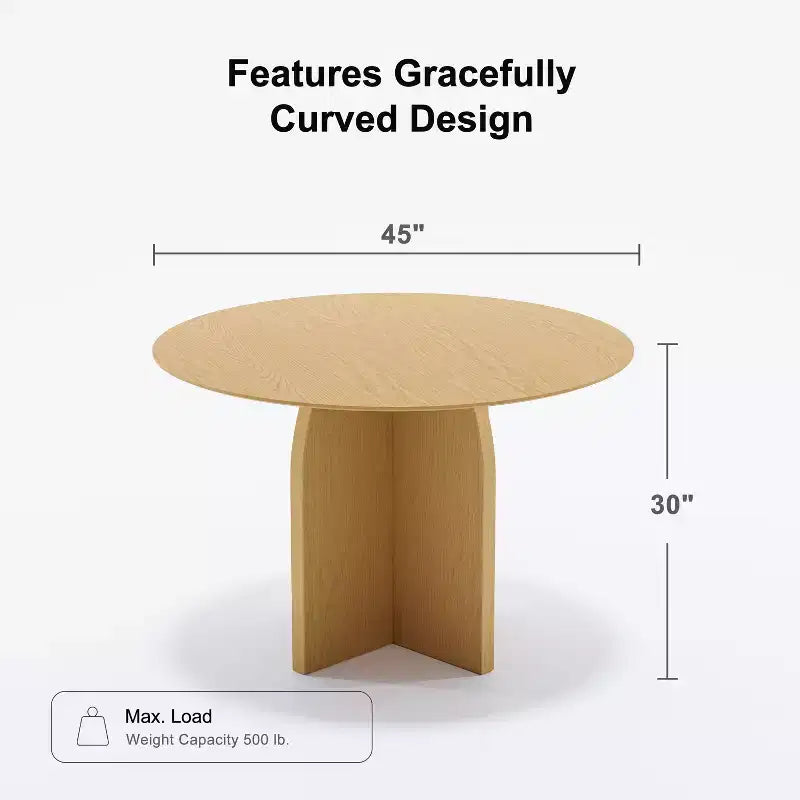 PexFix 45 x45 Solid Wood Round Dining Table with Natural Finish and Elegant Arched Legs for Modern Dining Rooms & Kitchens