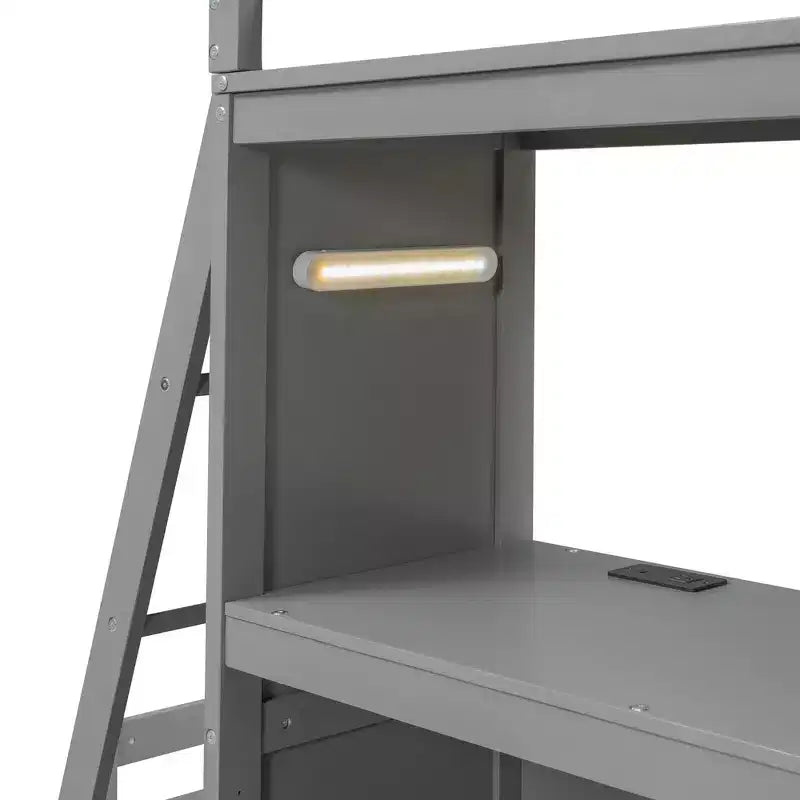 Whisen Twin over twin Bunk Bed with Drawers, Shelves, Desk, LED Light and Charging Ports