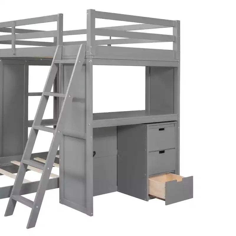 Whisen Twin over twin Bunk Bed with Drawers, Shelves, Desk, LED Light and Charging Ports