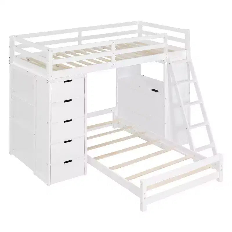 Whisen Twin over twin Bunk Bed with Drawers, Shelves, Desk, LED Light and Charging Ports