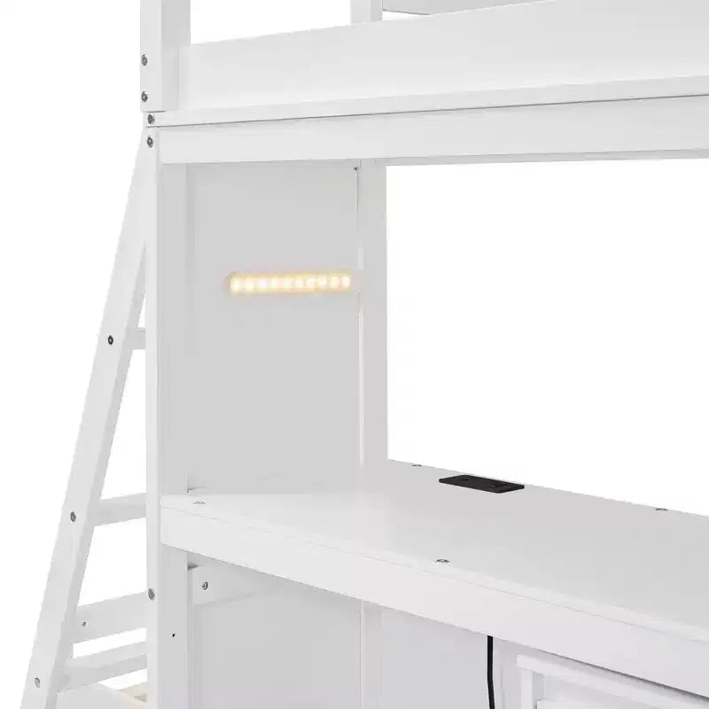 Whisen Twin over twin Bunk Bed with Drawers, Shelves, Desk, LED Light and Charging Ports