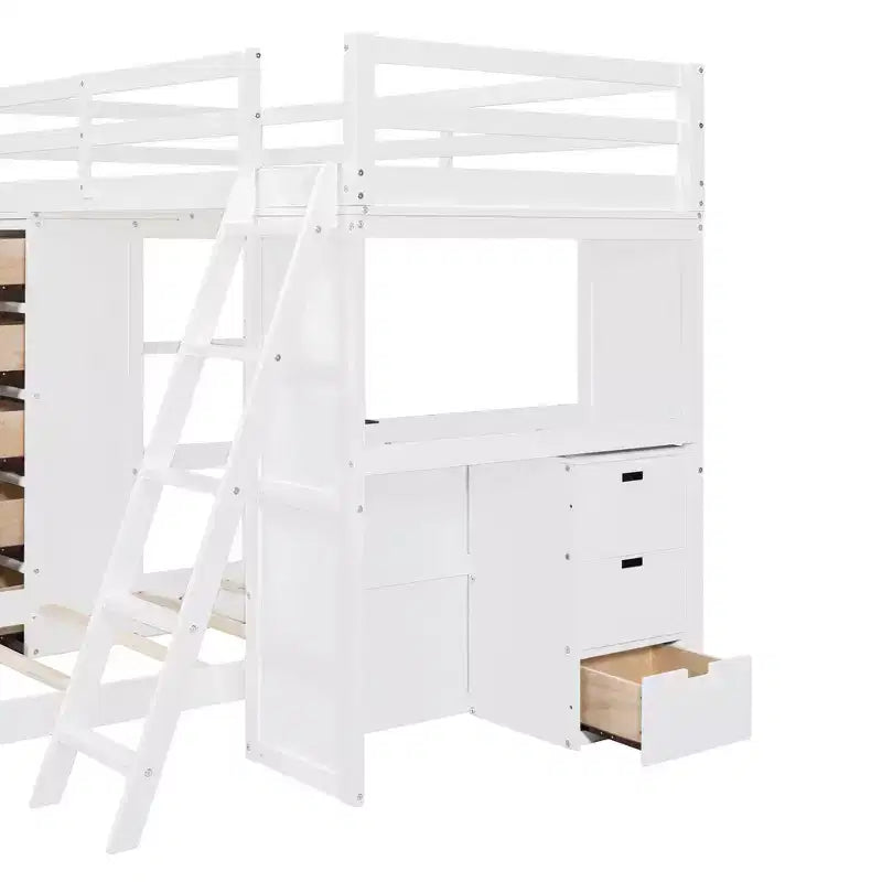 Whisen Twin over twin Bunk Bed with Drawers, Shelves, Desk, LED Light and Charging Ports