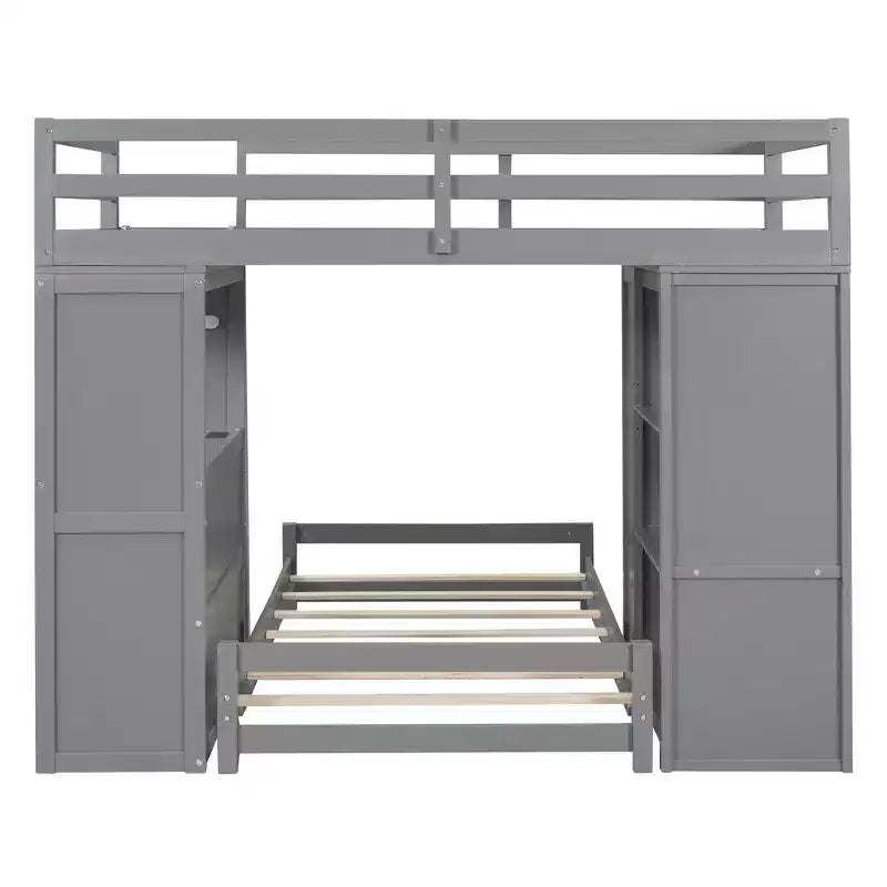 Whisen Twin over twin Bunk Bed with Drawers, Shelves, Desk, LED Light and Charging Ports