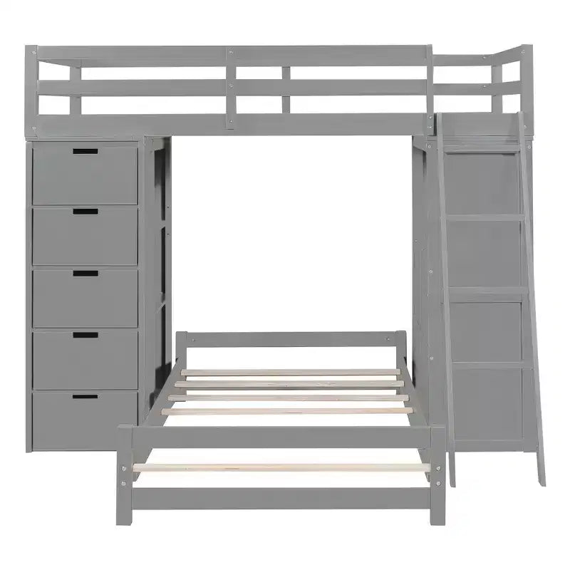 Whisen Twin over twin Bunk Bed with Drawers, Shelves, Desk, LED Light and Charging Ports