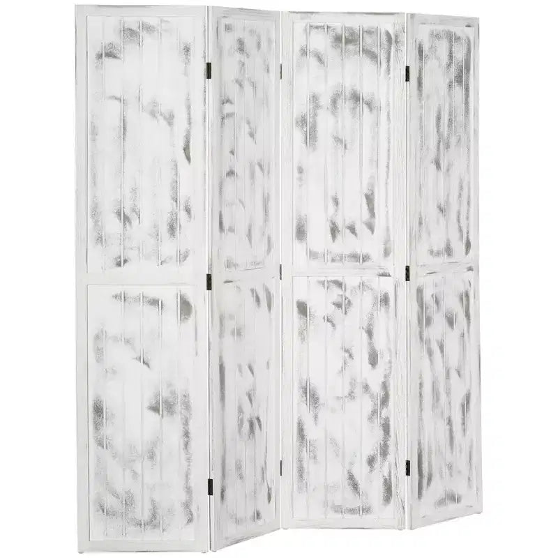 MAYEERTY 4 Panel Room Divider Folding Privacy Screen Wood Grain Design White 63.25x67x0.75