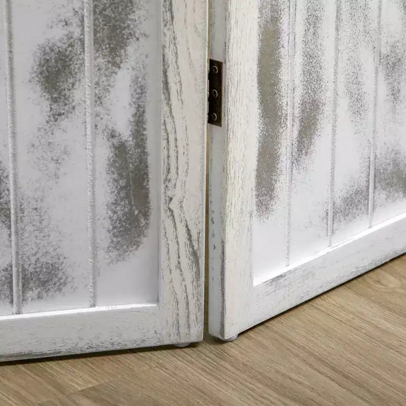 MAYEERTY 4 Panel Room Divider Folding Privacy Screen Wood Grain Design White 63.25x67x0.75