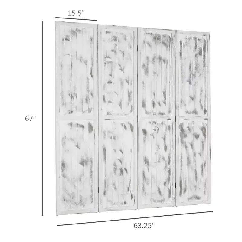 MAYEERTY 4 Panel Room Divider Folding Privacy Screen Wood Grain Design White 63.25x67x0.75