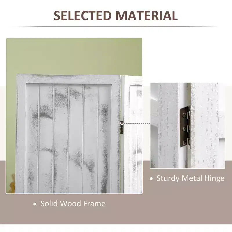 MAYEERTY 4 Panel Room Divider Folding Privacy Screen Wood Grain Design White 63.25x67x0.75