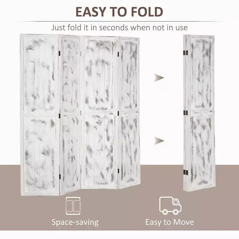 MAYEERTY 4 Panel Room Divider Folding Privacy Screen Wood Grain Design White 63.25x67x0.75