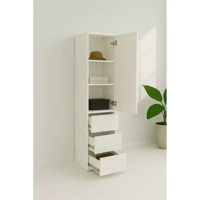 HomeStock Elise Slim Modular Wood Closet Cabinet with Drawers in White