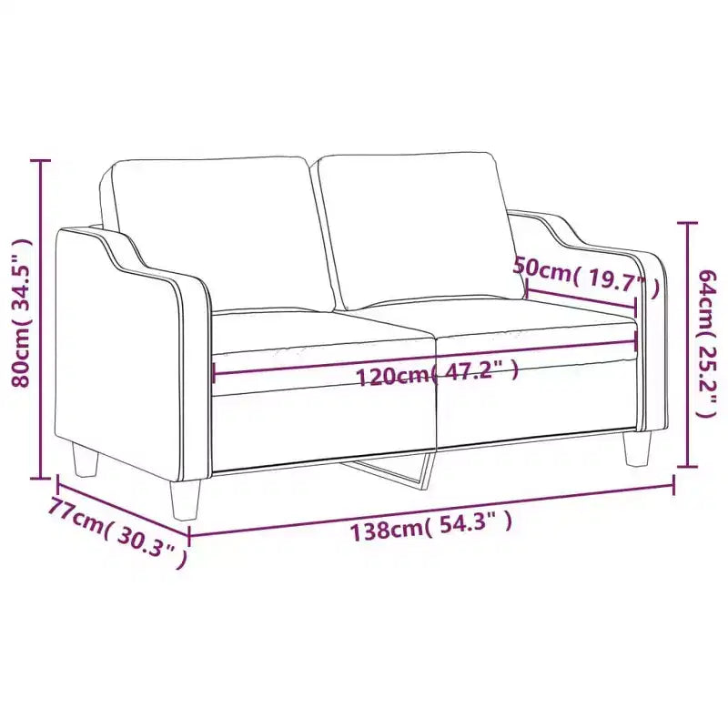 vidaXL Modern 2-Seater Sofa - Black Fabric and Metal Frame with Thick Padding for Living Room, Lounge, Patio Seating