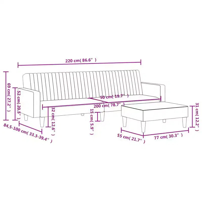vidaXL 2-Piece Convertible Sofa Bed Set with Footstool in Luxurious Dark Gray Velvet, Versatile Furniture for Living Room or Den