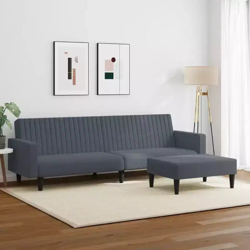 vidaXL 2-Piece Convertible Sofa Bed Set with Footstool in Luxurious Dark Gray Velvet, Versatile Furniture for Living Room or Den