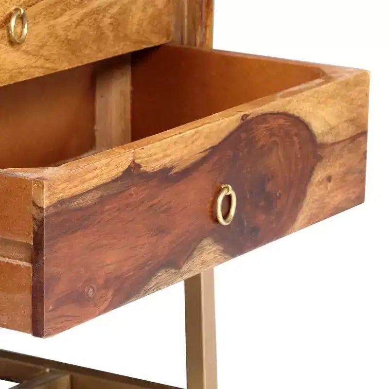 vidaXL TV Cabinet Brown Solid Sheesham Wood, Brass powder-coated iron