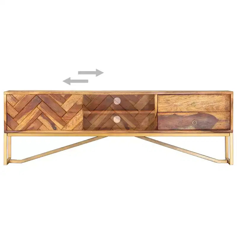 vidaXL TV Cabinet Brown Solid Sheesham Wood, Brass powder-coated iron