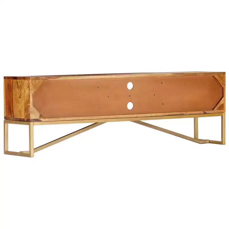 vidaXL TV Cabinet Brown Solid Sheesham Wood, Brass powder-coated iron