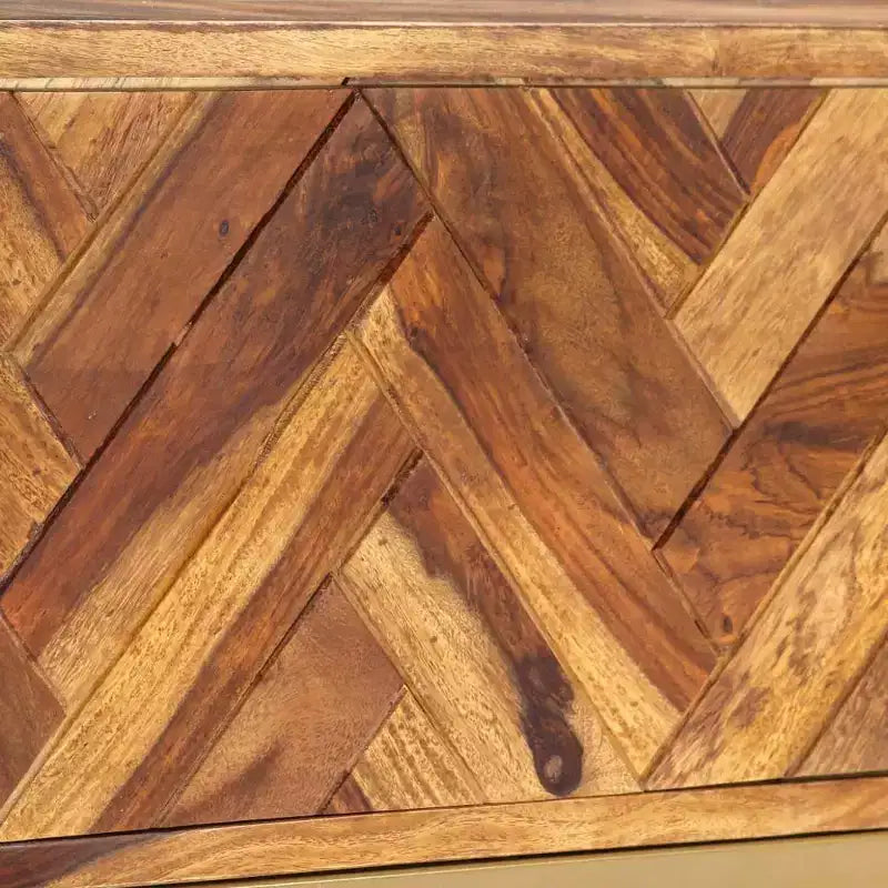 vidaXL TV Cabinet Brown Solid Sheesham Wood, Brass powder-coated iron