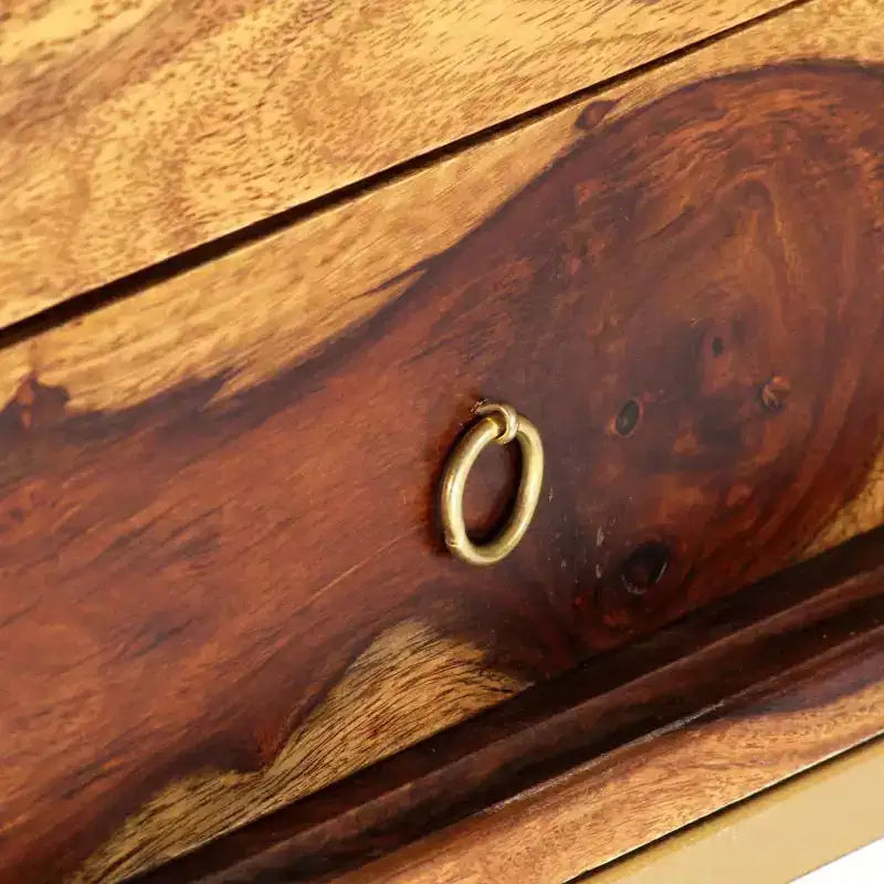vidaXL TV Cabinet Brown Solid Sheesham Wood, Brass powder-coated iron