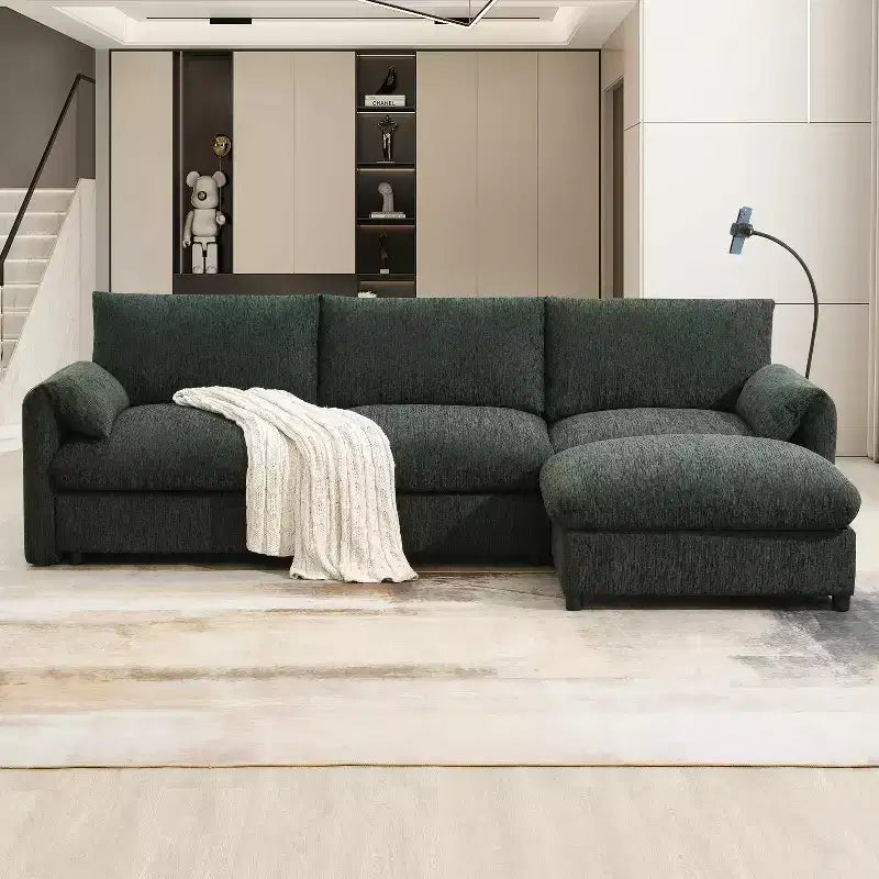 96.5'' L-Shaped Sectional Sofa with Storage Ottoman, USB Charger, and Phone Holder Chenille Upholstery 4-Seat Couch for Living Room