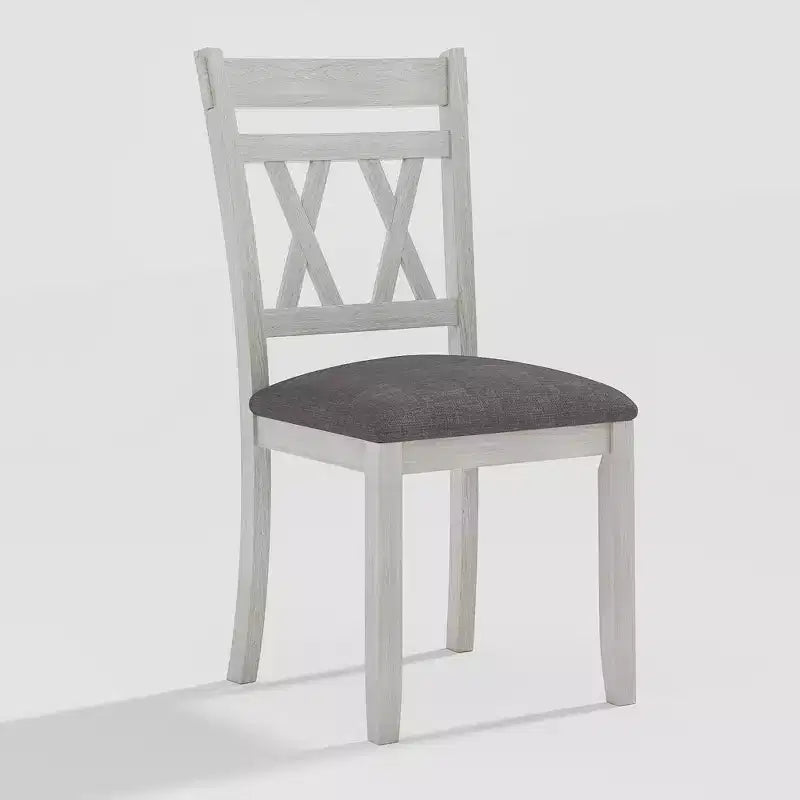 VECELO Farmhouse Style Dining Table Set, Rubber Wood Table with 4/6 Upholstered Dining Chairs, Gray