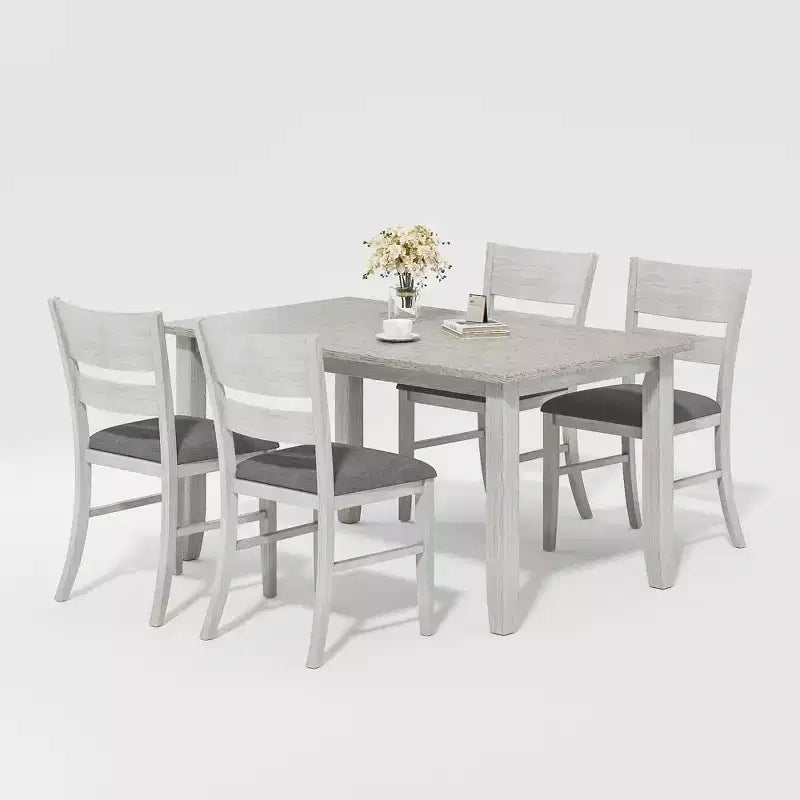 VECELO Farmhouse Style Dining Table Set, Rubber Wood Table with 4/6 Upholstered Dining Chairs, Gray