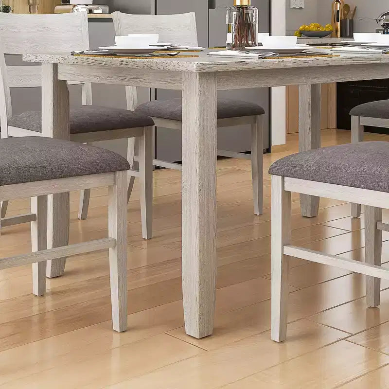 VECELO Farmhouse Style Dining Table Set, Rubber Wood Table with 4/6 Upholstered Dining Chairs, Gray