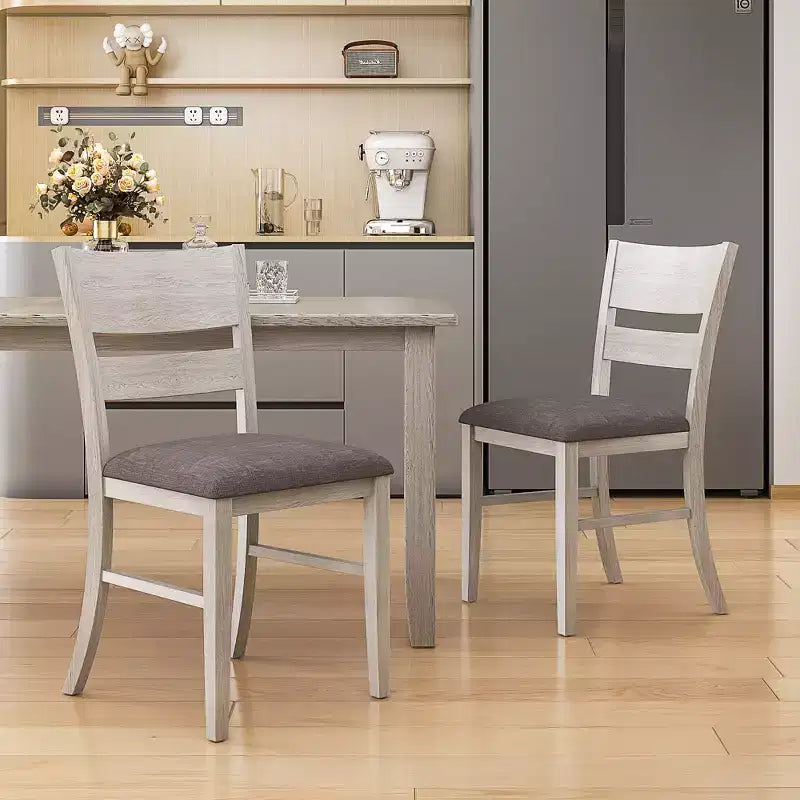 VECELO Farmhouse Style Dining Table Set, Rubber Wood Table with 4/6 Upholstered Dining Chairs, Gray