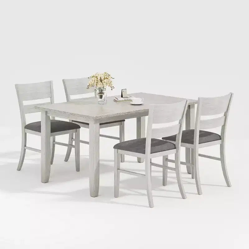 VECELO Farmhouse Style Dining Table Set, Rubber Wood Table with 4/6 Upholstered Dining Chairs, Gray