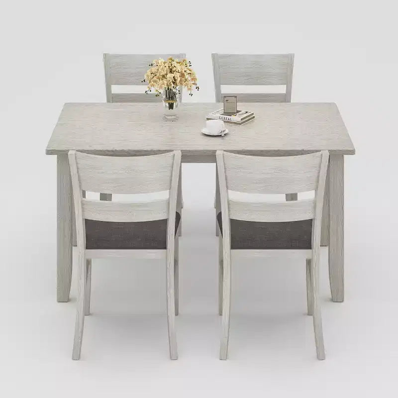 VECELO Farmhouse Style Dining Table Set, Rubber Wood Table with 4/6 Upholstered Dining Chairs, Gray