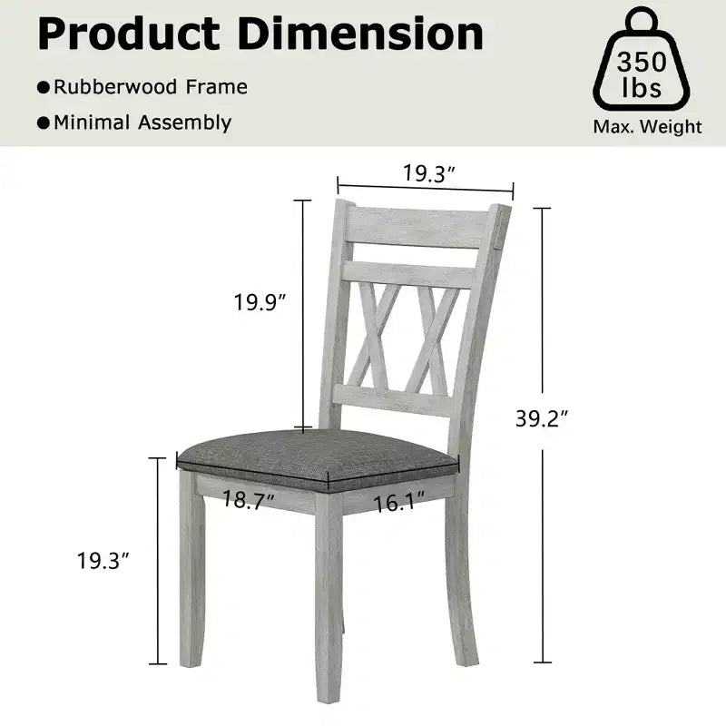 VECELO Farmhouse Style Dining Table Set, Rubber Wood Table with 4/6 Upholstered Dining Chairs, Gray