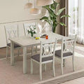 VECELO Farmhouse Style Dining Table Set, Rubber Wood Table with 4/6 Upholstered Dining Chairs, Gray
