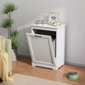 Sandinrayli 10 Gal. Tilt Out Trash Cabinet Laundry Hamper Kitchen Wooden Trash Can Holder Garbage Bin With Angle Adjustable Door