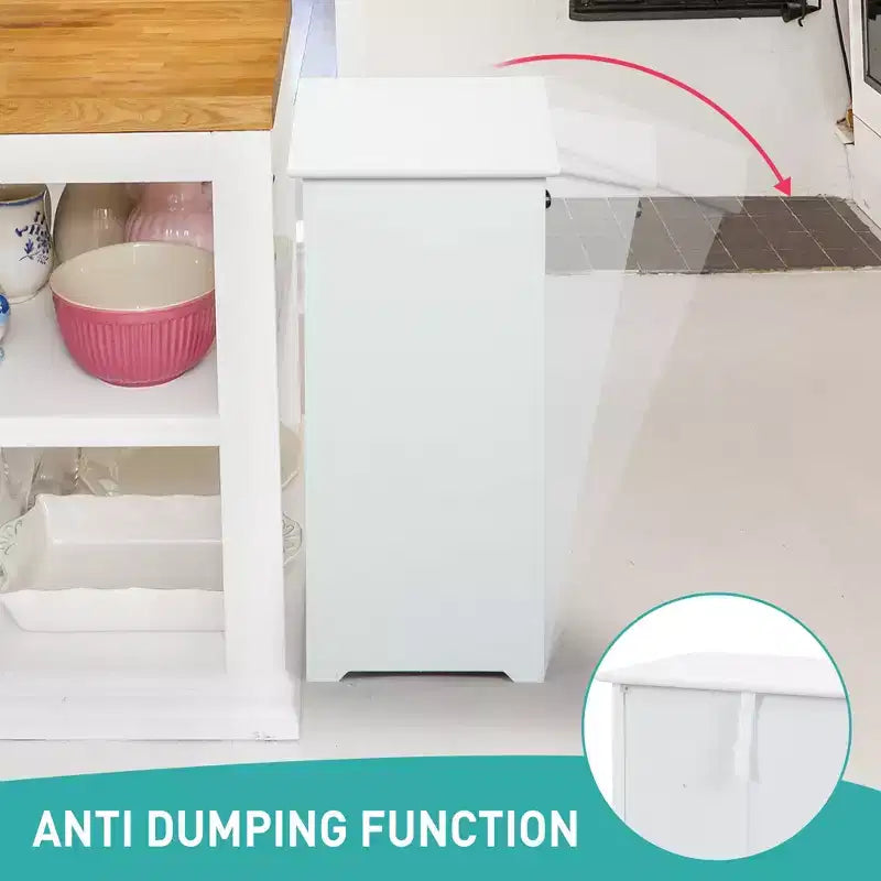 Sandinrayli 10 Gal. Tilt Out Trash Cabinet Laundry Hamper Kitchen Wooden Trash Can Holder Garbage Bin With Angle Adjustable Door
