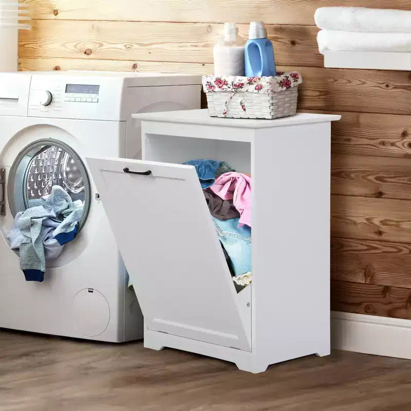Sandinrayli 10 Gal. Tilt Out Trash Cabinet Laundry Hamper Kitchen Wooden Trash Can Holder Garbage Bin With Angle Adjustable Door