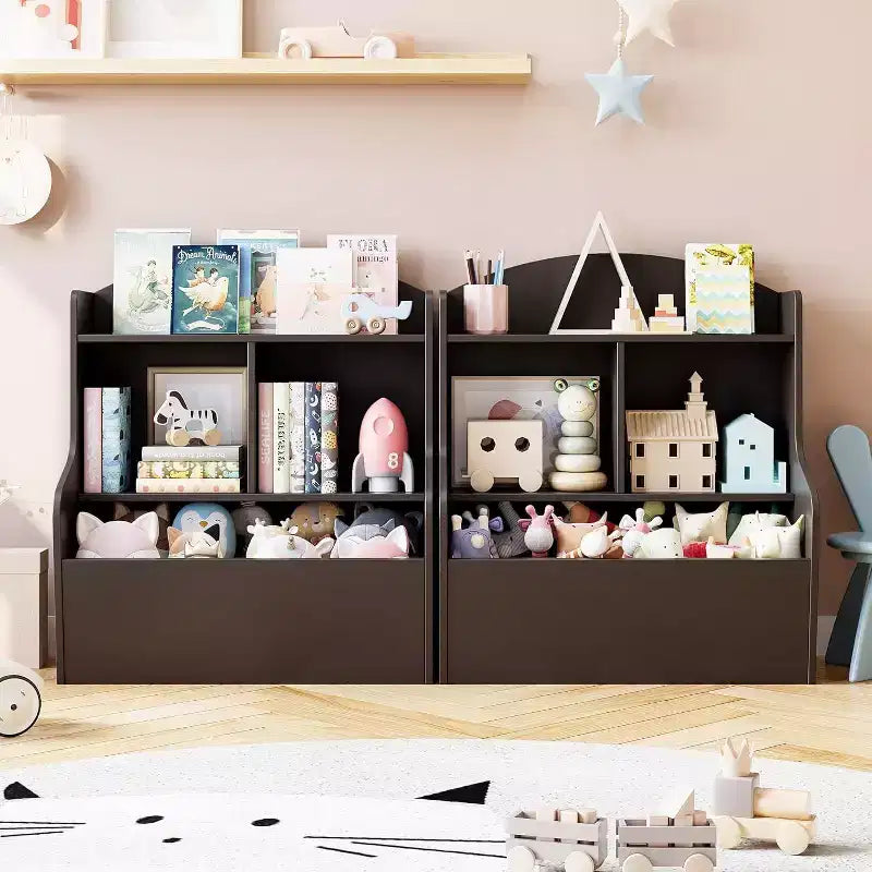 Acekool 3-Tier Kids Toy Storage Organizer, Bookshelf with 5 Compartments, Toy and Book Shelf for Bedroom, Playroom, or Classroom, Brown