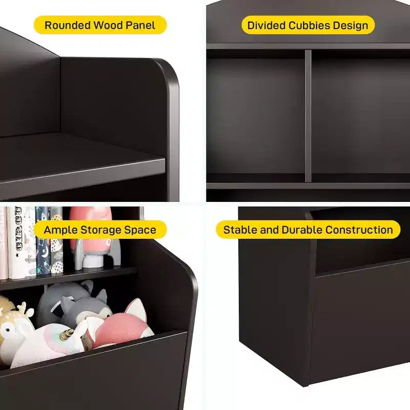 Acekool 3-Tier Kids Toy Storage Organizer, Bookshelf with 5 Compartments, Toy and Book Shelf for Bedroom, Playroom, or Classroom, Brown