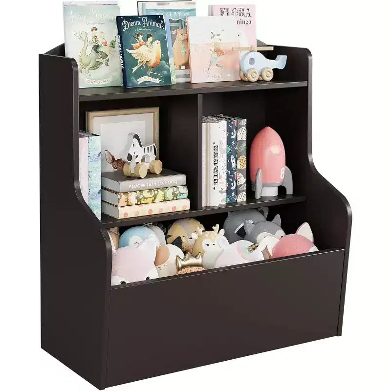 Acekool 3-Tier Kids Toy Storage Organizer, Bookshelf with 5 Compartments, Toy and Book Shelf for Bedroom, Playroom, or Classroom, Brown