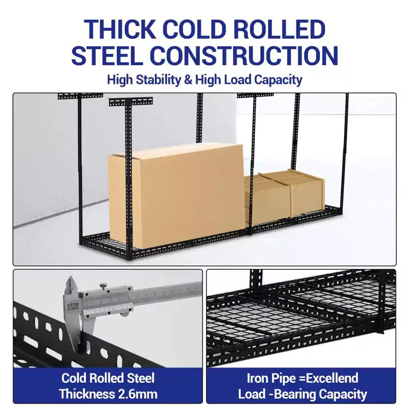 Overhead Garage Storage Rack ,Steel Ceiling Shelves Capacity,Height Adjustable 22-40 Inches,Space-Saving for Attic Basement Shed (4/6 Posts)