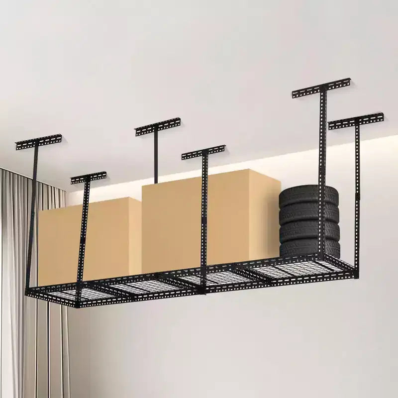 Overhead Garage Storage Rack ,Steel Ceiling Shelves Capacity,Height Adjustable 22-40 Inches,Space-Saving for Attic Basement Shed (4/6 Posts)