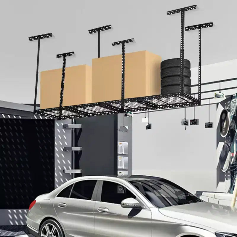 Overhead Garage Storage Rack ,Steel Ceiling Shelves Capacity,Height Adjustable 22-40 Inches,Space-Saving for Attic Basement Shed (4/6 Posts)