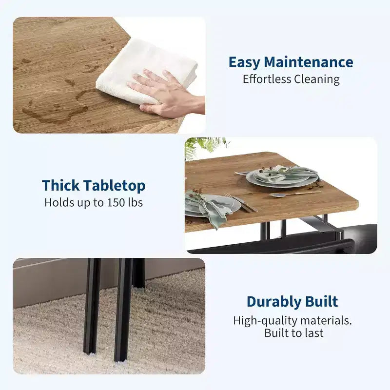 5-Piece Dining Table Set, Brown Wood Kitchen Table with 4 PU Upholstered Chairs, Space-Saving Metal Frame Dinette, for Dining Room