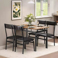 5-Piece Dining Table Set, Brown Wood Kitchen Table with 4 PU Upholstered Chairs, Space-Saving Metal Frame Dinette, for Dining Room