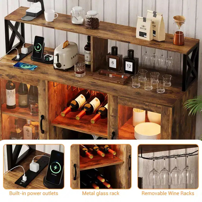 Wine Bar Cabinet with Wine Rack, Modern Coffee Bar Cabinet with Storage Shelf, Liquor Cabinet Bar, Sideboard Buffet Cabinet for Kitchen