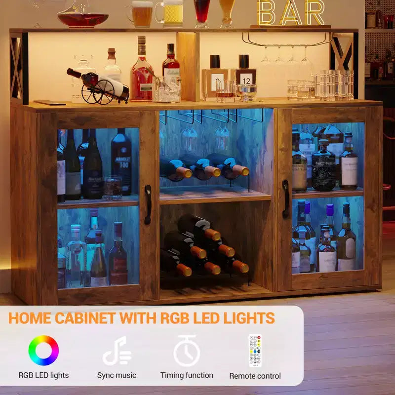 Wine Bar Cabinet with Wine Rack, Modern Coffee Bar Cabinet with Storage Shelf, Liquor Cabinet Bar, Sideboard Buffet Cabinet for Kitchen