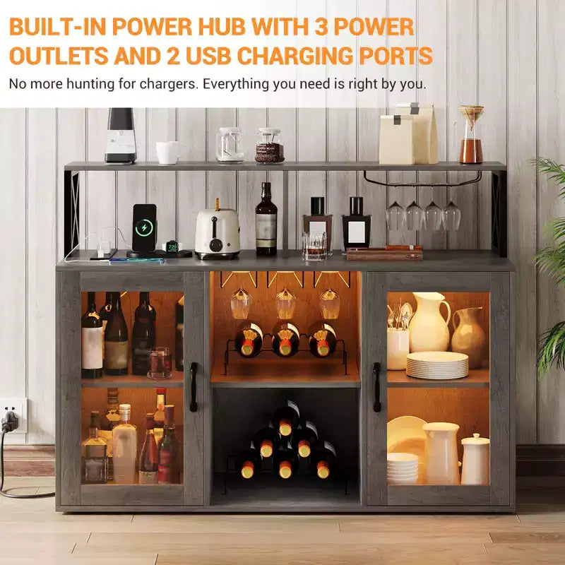 Wine Bar Cabinet with Wine Rack, Modern Coffee Bar Cabinet with Storage Shelf, Liquor Cabinet Bar, Sideboard Buffet Cabinet for Kitchen
