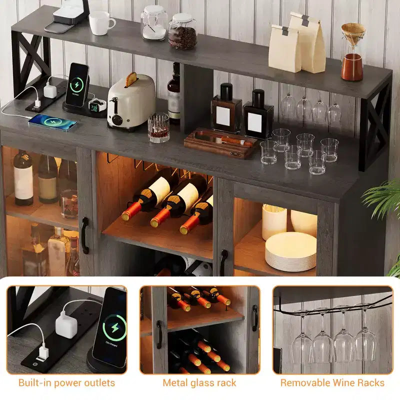 Wine Bar Cabinet with Wine Rack, Modern Coffee Bar Cabinet with Storage Shelf, Liquor Cabinet Bar, Sideboard Buffet Cabinet for Kitchen